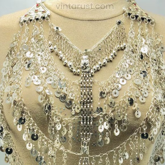 Multilayers Gypsy Nomadic Oversized Bib Necklace, Tribal Kuchi Necklace - Picture 3 of 8